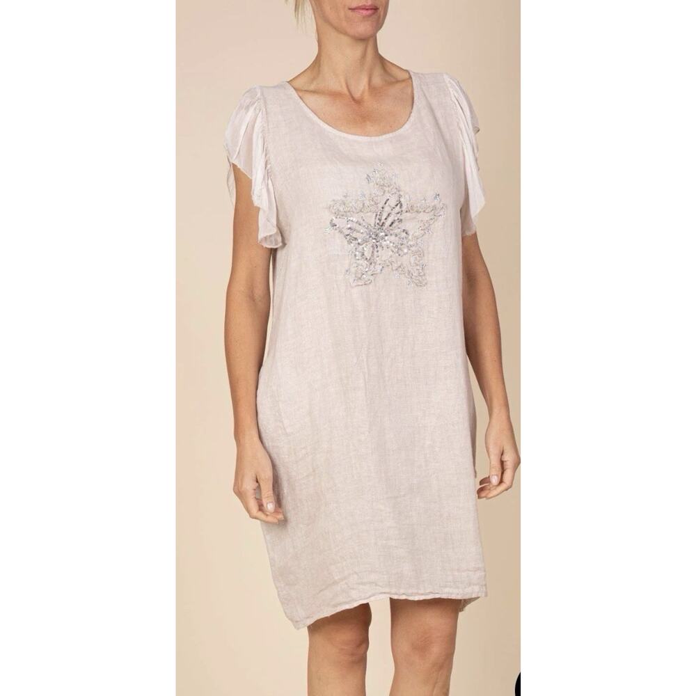 Angela Mara 100% Linen Dress Made in Italy Boutique Designer Size M